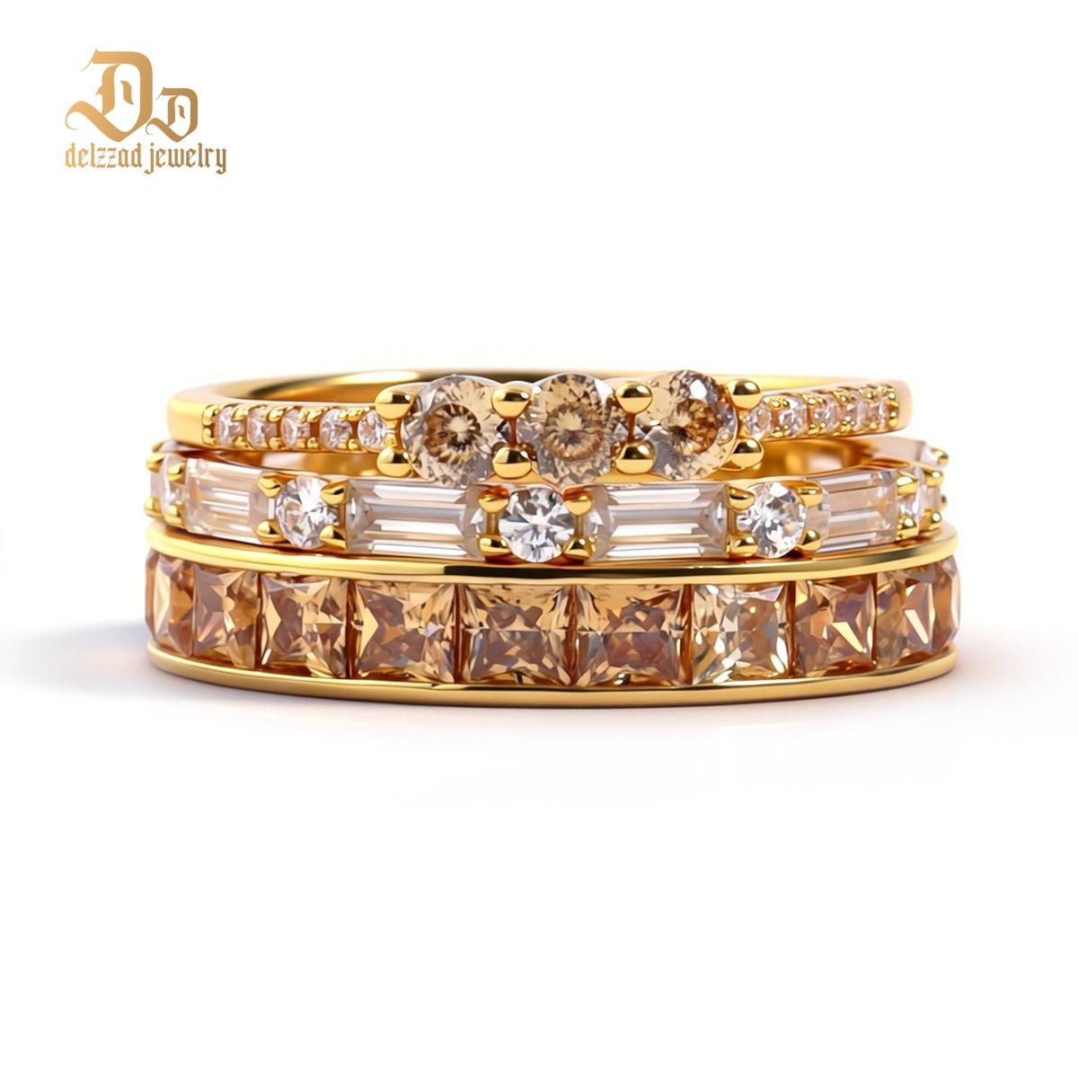 Eternal Trinity Harmony Set Vintage Ring Band Champagne Stacking Ring Synthetic Moissanite Ring Jewelry S925 Band