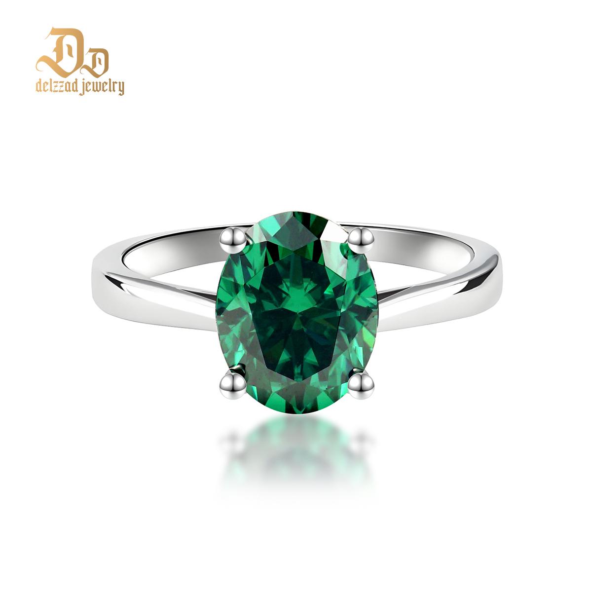 Delzzad 3ct Oval Synthetic Moissanite Solitaire Engagement Ring In 925 Sterling Silver