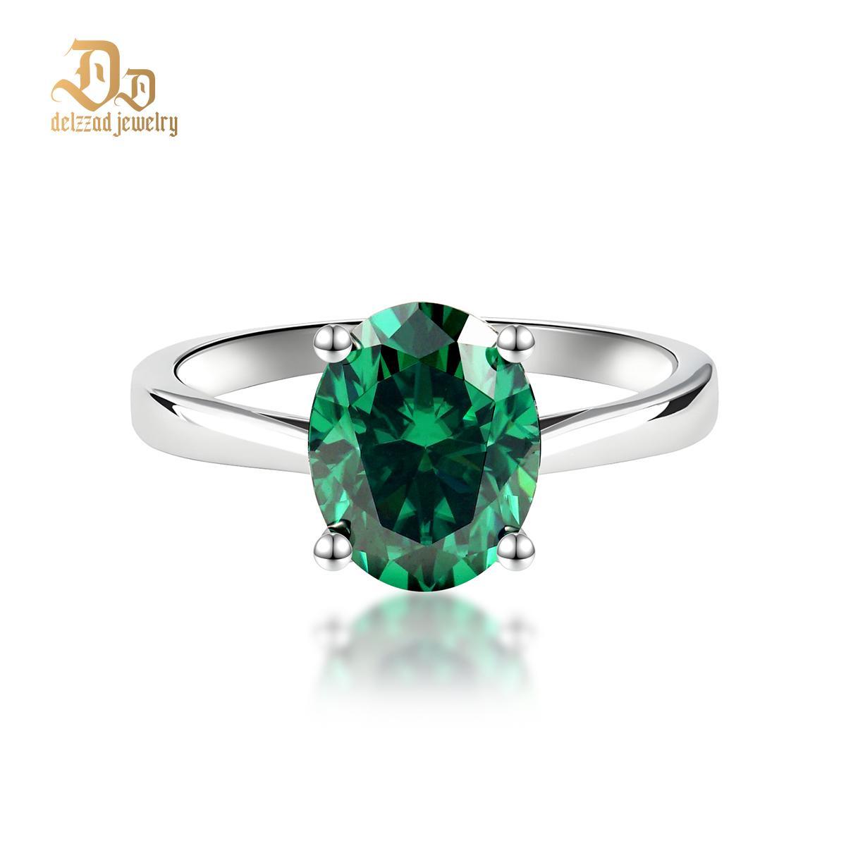 Delzzad 3ct Oval Synthetic Moissanite Solitaire Engagement Ring In 925 Sterling Silver