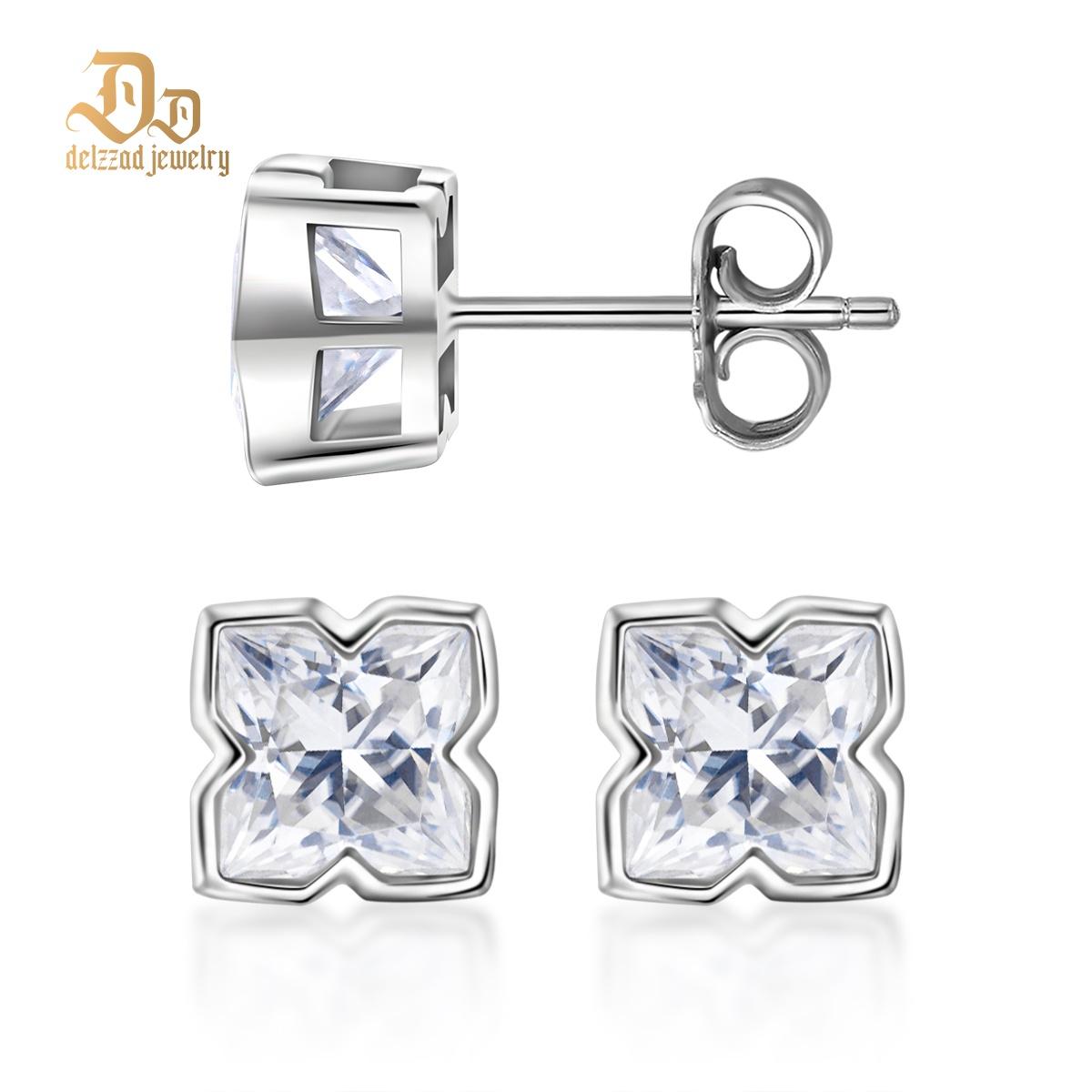 Delzzad Shining Four-Leaf Earrings Lab-Created Moissanite Stud Earring S925 Sterling Silver Moissanite Jewelry Perfect Gift for Women Wedding Set