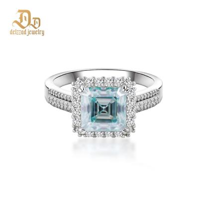 Delzzad 2.5ct Paraiba Asscher Synthetic Moissanite Halo Ring S925 Ring Band Jewelry Perfect Birthday Engagement Wedding Anniversary Gift