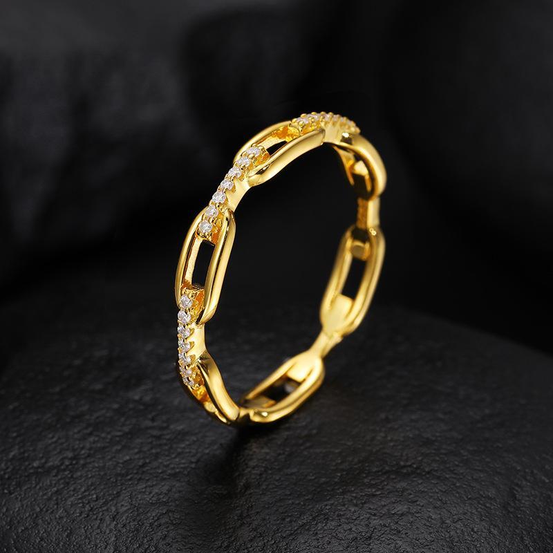 Delzzad S925 VVS Synthetic Moissanite Hip Hop Unisex Chained Ring St Valentine's Day Christmas Gifts For Men Women