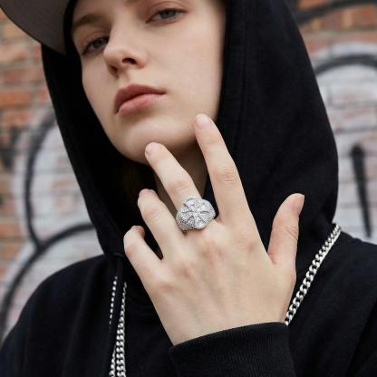 2ct Eternal Pillar Ring Fully Iced Out Ring Hip Hop Gothic Cross Ring VVS Synthetic Moissanite Ring Jewelry Copper Band