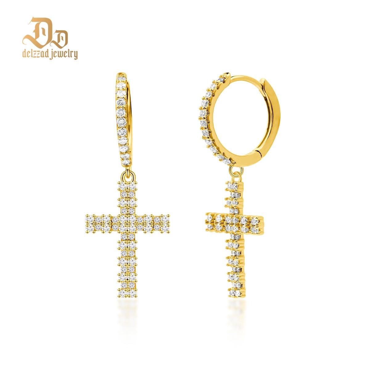 Delzzad S925 Synthetic Moissanite Bling Cross Clip Hoop Earrings Anniversary Valentine's Day Gift