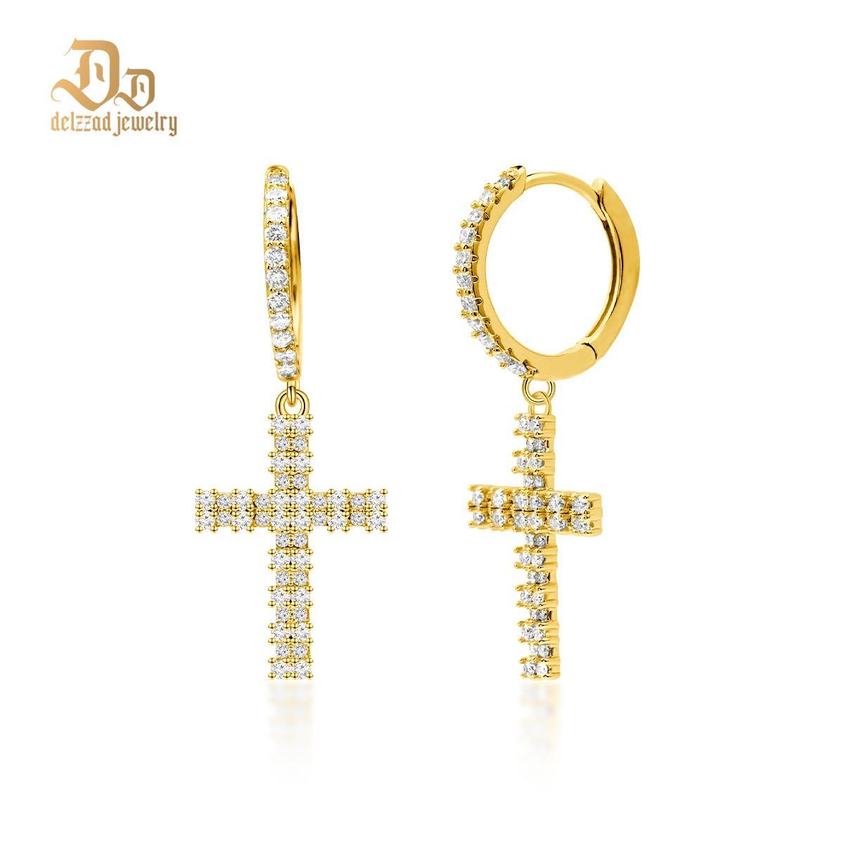 Delzzad S925 Synthetic Moissanite Bling Cross Clip Hoop Earrings Anniversary Valentine's Day Gift