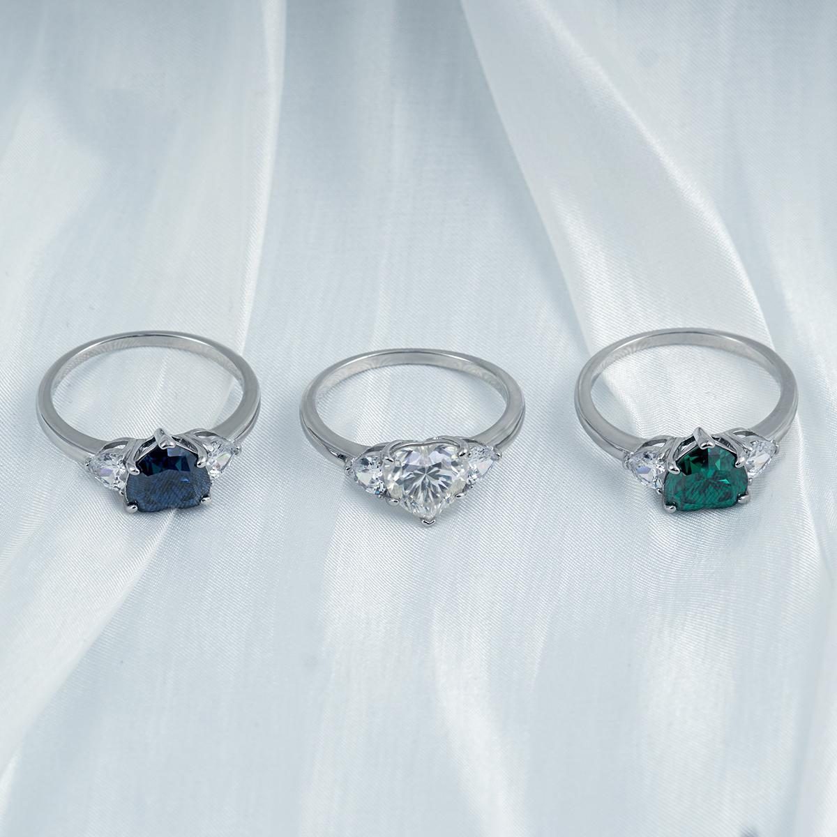 Delzzad 2ct Heart Synthetic Moissanite Three Stones Ring In 925 Sterling Silver