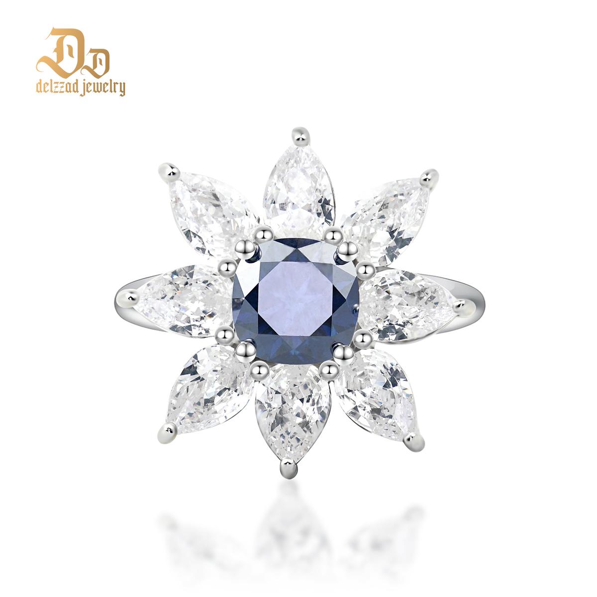 Delzzad 2ct Cushion Synthetic Moissanite Flower Ring In 925 Sterling Silver