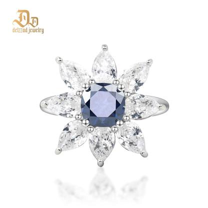 Delzzad 2ct Cushion Synthetic Moissanite Flower Ring In 925 Sterling Silver