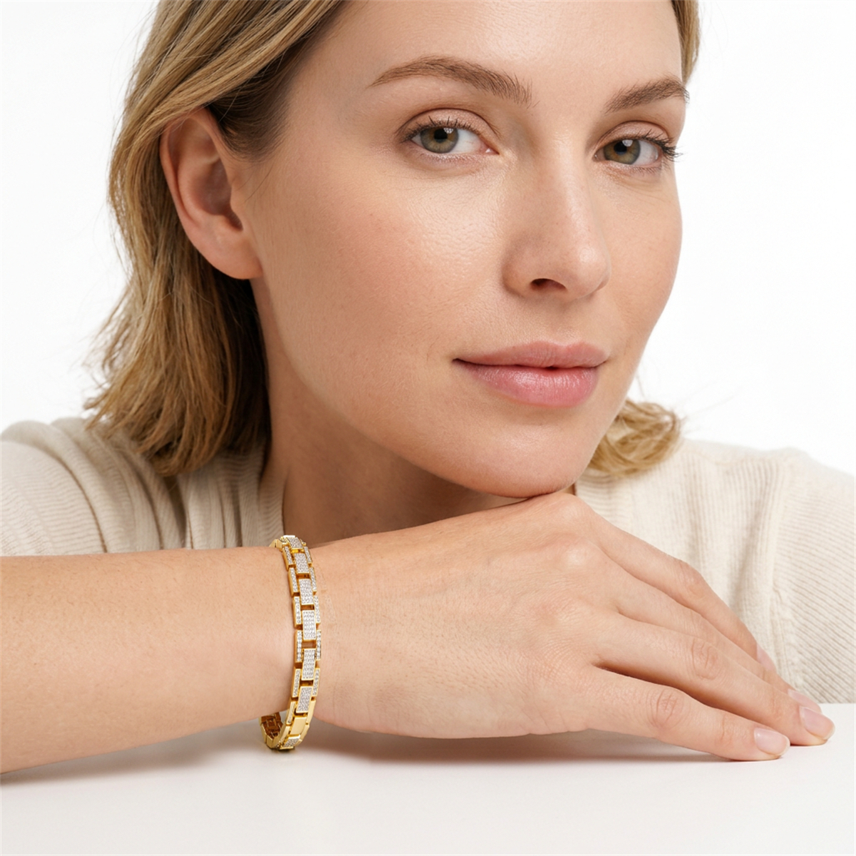 1ct Sunlit Bricks Bracelet Bangle Golden Link Bracelet Synthetic Moissanite Bracelet Jewelry Copper Chain