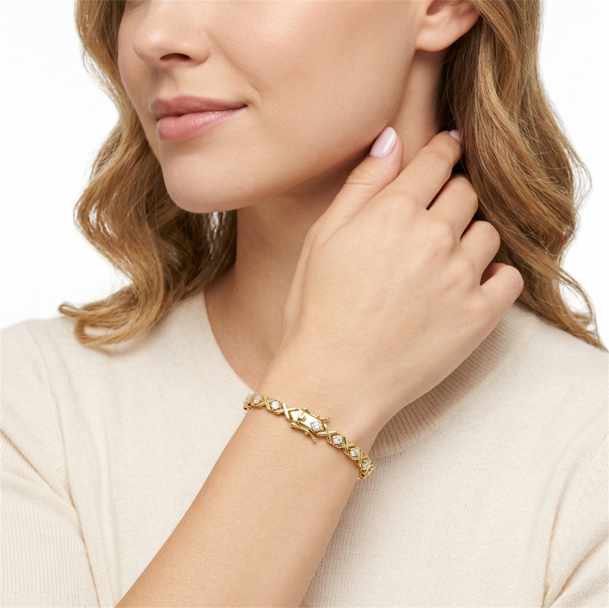 Delzzad 4ct XOXO Infinite Bracelet Eternal Hugs Tennis Bracelet Synthetic Moissanite Bracelet Jewelry Copper Chain