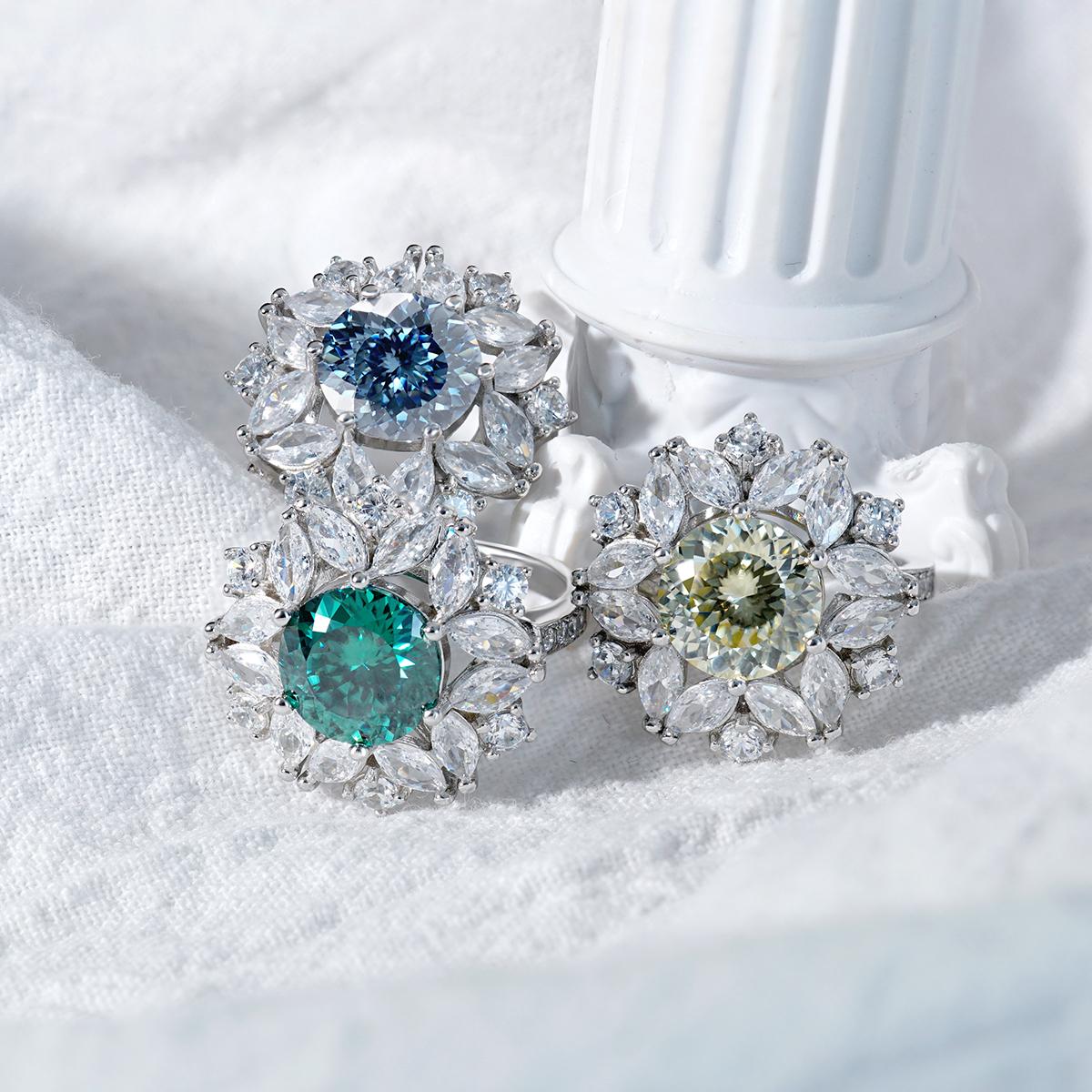 Delzzad 3ct Hundreds Faces Round Synthetic Moissanite Flower Ring In 925 Sterling Silver