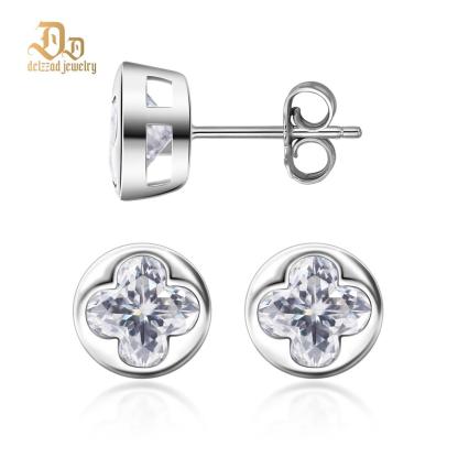 Delzzad Four-Leaf Clover Stud Earrings Lab-Created Moissanite Stud Earring S925 Sterling Silver Moissanite Jewelry Perfect Gift for Men Women Wedding Set