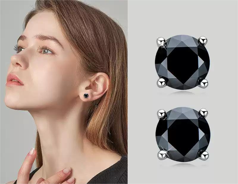 Delzzad S925 Round Synthetic Moissanite Prong Stud Earrings Anniversary Day Gifts For Men Women