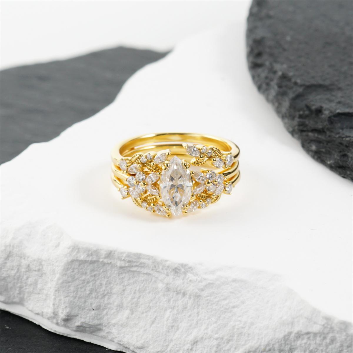 1.6ct Forest Hymn Ring Vintage Moss Agate Band Stackable Ring Cluster Bridal Ring Set VVS Synthetic Moissanite Ring S925 Band