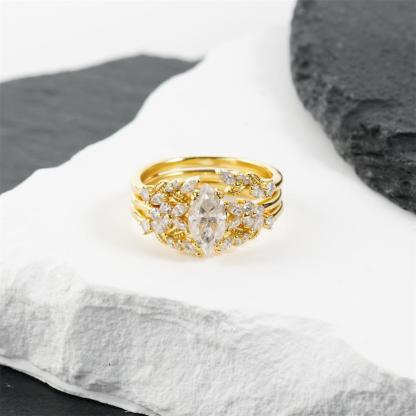 1.6ct Forest Hymn Ring Vintage Moss Agate Band Stackable Ring Cluster Bridal Ring Set VVS Synthetic Moissanite Ring S925 Band