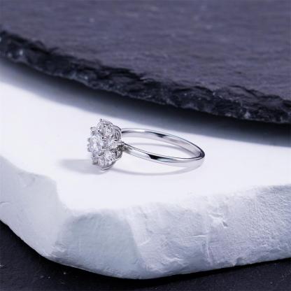 Delzzad 1ct Solstice Bloom Ring Flower Cluster Ring Floral Halo Engagement Ring Band VVS Synthetic Moissanite Ring Jewelry Copper Band