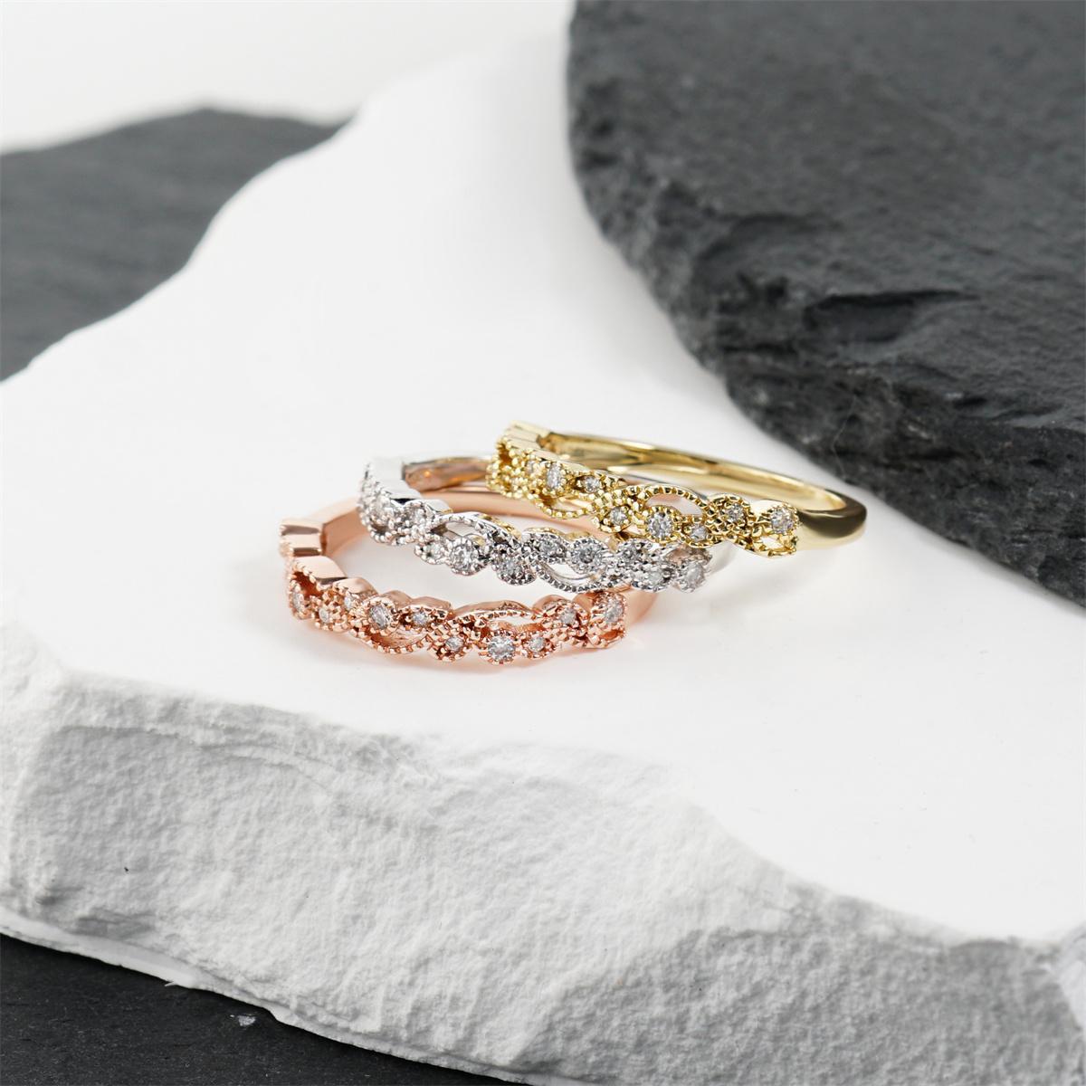 0.3ct Triad Ribbon Grace Ring Eternity Wedding Band Ring Set Stackable Band Ring Synthetic Moissanite Ring Copper Band