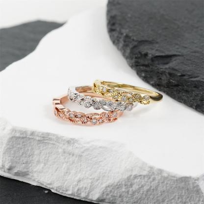 0.3ct Triad Ribbon Grace Ring Eternity Wedding Band Ring Set Stackable Band Ring Synthetic Moissanite Ring Copper Band
