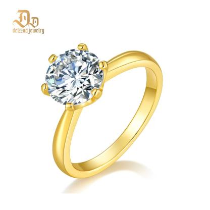 Delzzad S925 1-2ct Round VVS Synthetic Moissanite Classic Six-Prong Ring Band Anniversary Valentine's Day Gifts