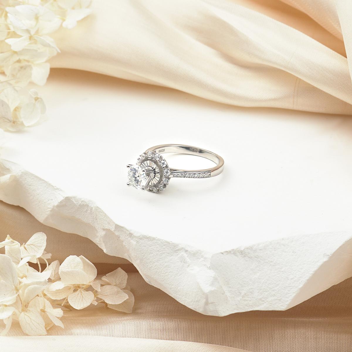 Delzzad 1ct High Setting Ring Round Synthetic Moissanite S925 Ring Band