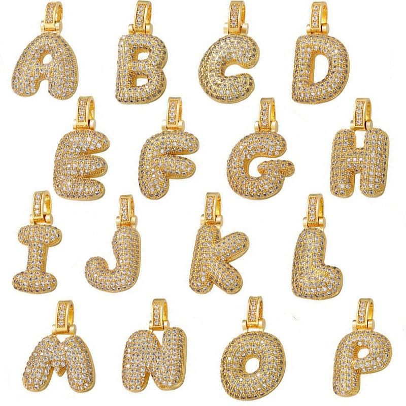 [Buy One Get Free Necklace] Hip Hop Large Letter Alphbet Zirconia Pendant Necklace