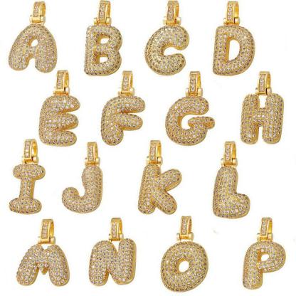 [Buy One Get Free Necklace] Hip Hop Large Letter Alphbet Zirconia Pendant Necklace