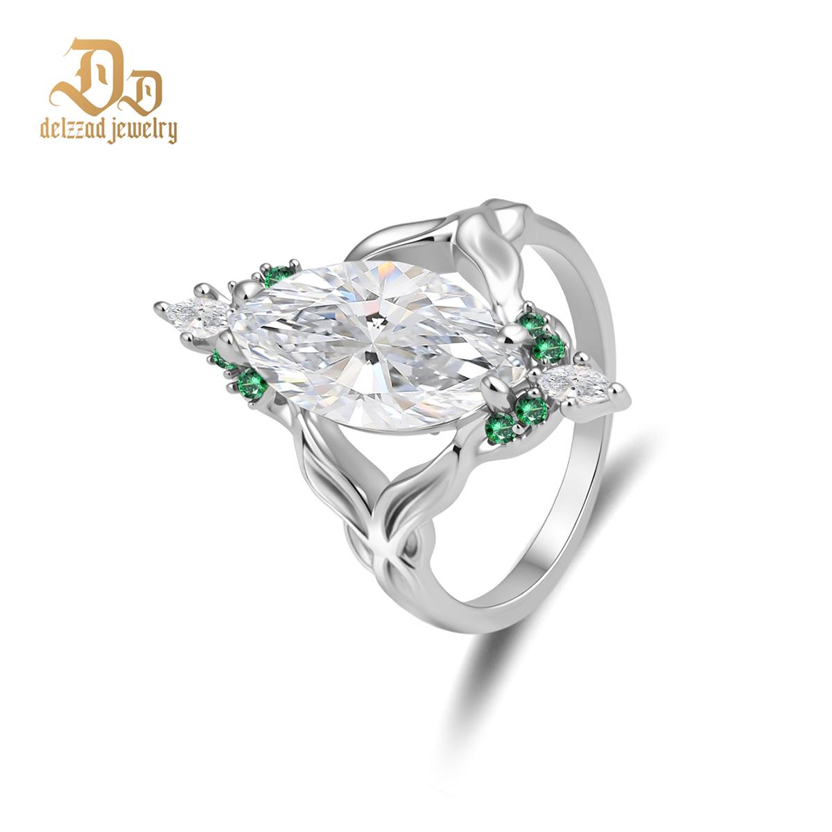 14K Gold-Plated 5ct The Forest Nymph Ring Band Marquise Cut VVS Synthetic Moissanite Ring Jewelry
