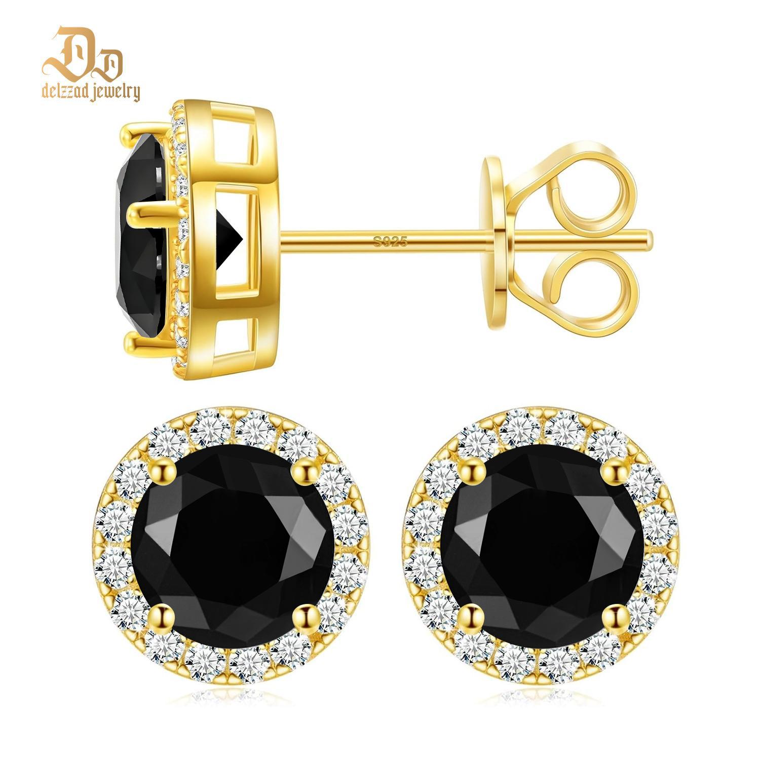 Delzzad S925 D Color Halo VVS Black Synthetic Moissanite Stud Earrings For Men Women Valentine's Day Gift
