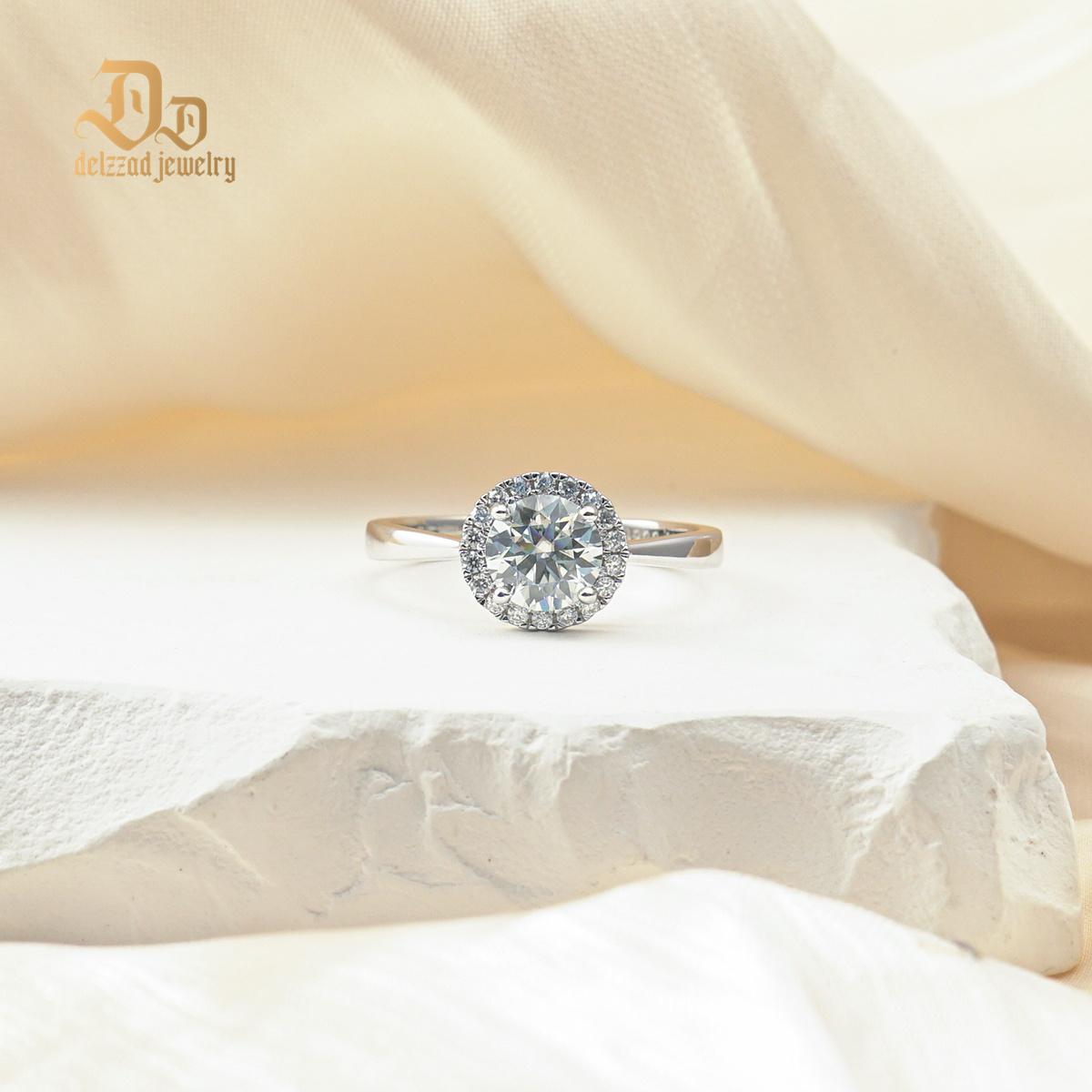 Delzzad 1ct Round Synthetic Moissanite Luxurious Bling Halo Ring In 925 Sterling Silver Engagement Anniversary Valentine's Day Gifts