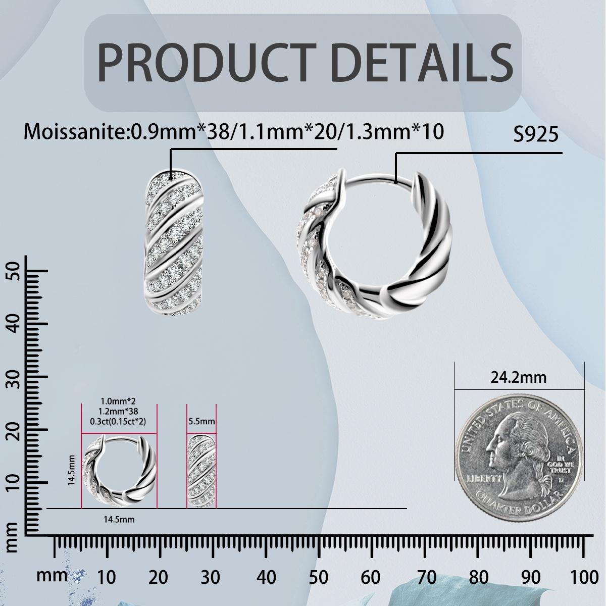 Delzzad Sculpted Cable Hoop Earrings D Color VVS Synthetic Moissanite Earrings Jewelry S925 Perfect Birthday Engagement Wedding Anniversary Christmas Gift
