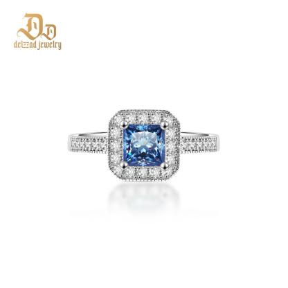 Delzzad 1ct Princess Synthetic Moissanite Halo Ring S925 Ring Band Jewelry Perfect Birthday Engagement Wedding Anniversary Gift