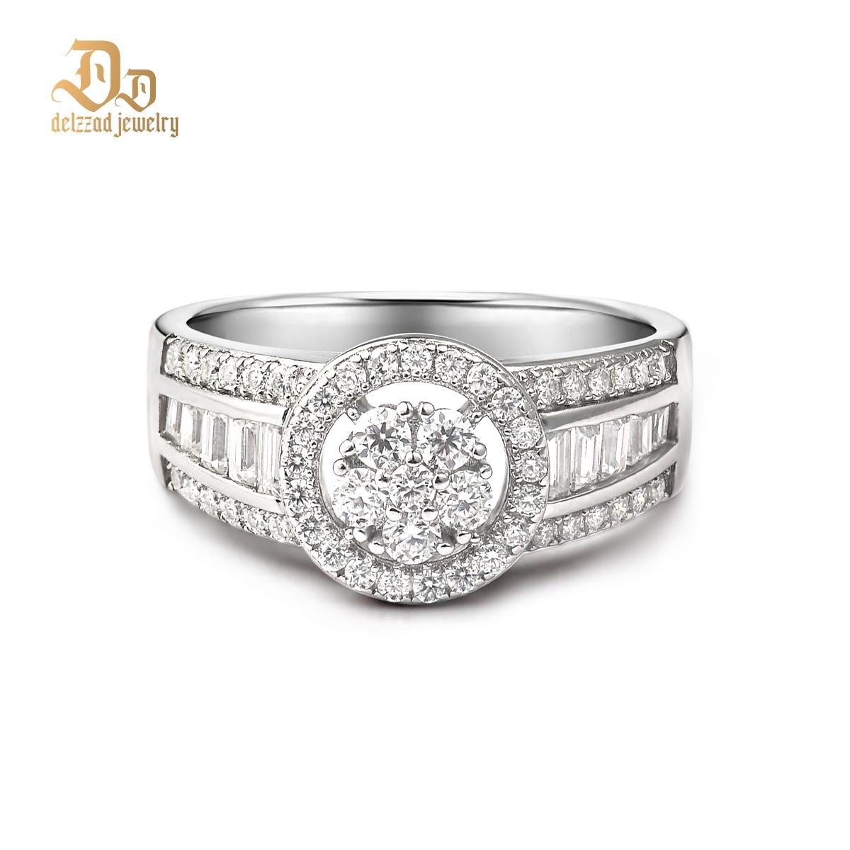 Delzzad Hip Hop Halo Cocktail Ring D Color VVS Synthetic Moissanite S925 Stunning Unisex Ring Perfect for Any Occasion & Everyday Wear Birthday Anniversary Gifts