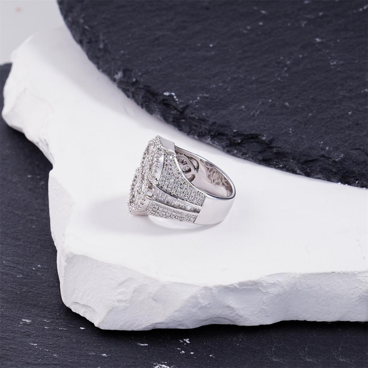 2.3ct Billionaire's Gaze Ring Iced Out Baguette USD Ring Band VVS Synthetic Moissanite Ring Jewelry Copper Band Hip Hop Punk Rock Ring