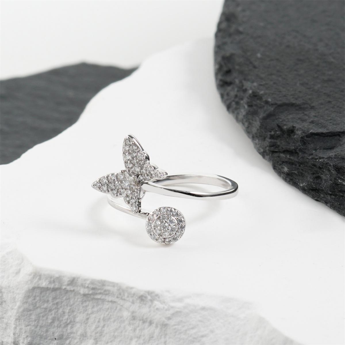 0.3ct Adjustable Papillon Dreams Ring Fluttering Butterfly Ring Open Ring Band VVS Synthetic Moissanite Ring Jewelry Copper Band