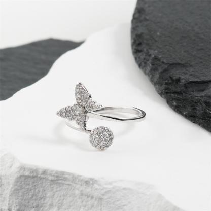 0.3ct Adjustable Papillon Dreams Ring Fluttering Butterfly Ring Open Ring Band VVS Synthetic Moissanite Ring Jewelry Copper Band