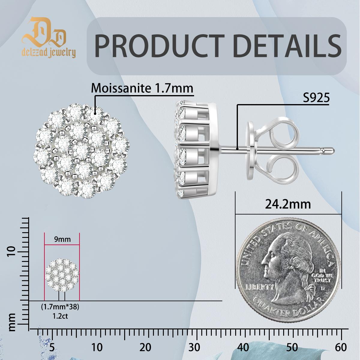 Iced Round Synthetic Moissanite Stud Earrings For Men Women Gift