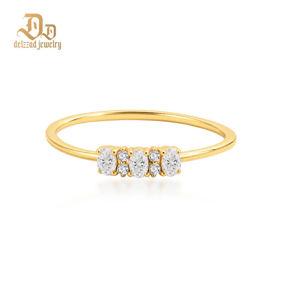 Delzzad 0.2ct Moonlight Pebbles Ring Oval Ring Band VVS Synthetic Moissanite Ring Jewelry Copper Band