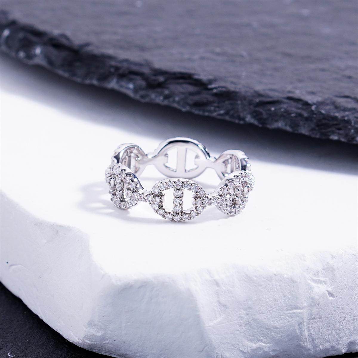 Delzzad 0.8ct Urban Marine Ring Anchor Link Eternity Ring Chain Band VVS Synthetic Moissanite Ring Jewelry Copper Band