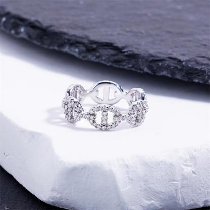 Delzzad 0.8ct Urban Marine Ring Anchor Link Eternity Ring Chain Band VVS Synthetic Moissanite Ring Jewelry Copper Band