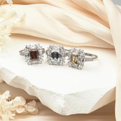 Delzzad 3.5ct Octagon Synthetic Moissanite Cluster Ring In 925 Sterling Silver