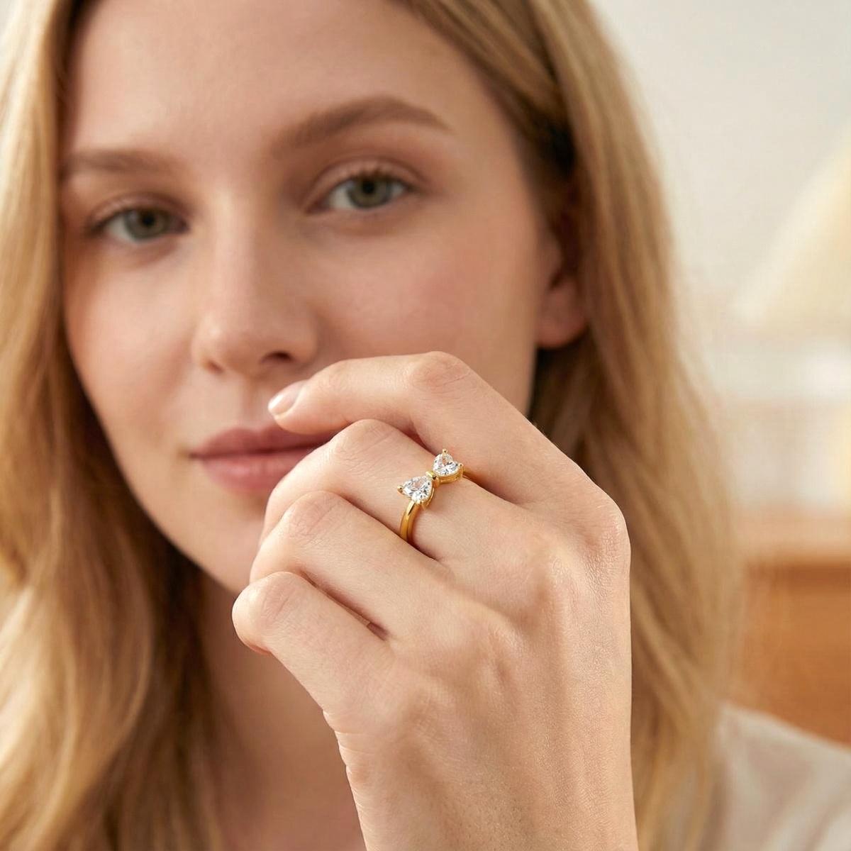 Delzzad 1.6ct Classic Heart Cut Ring Angelic Bow Ring D Color VVS Synthetic Moissanite Ring Jewelry S925 Band