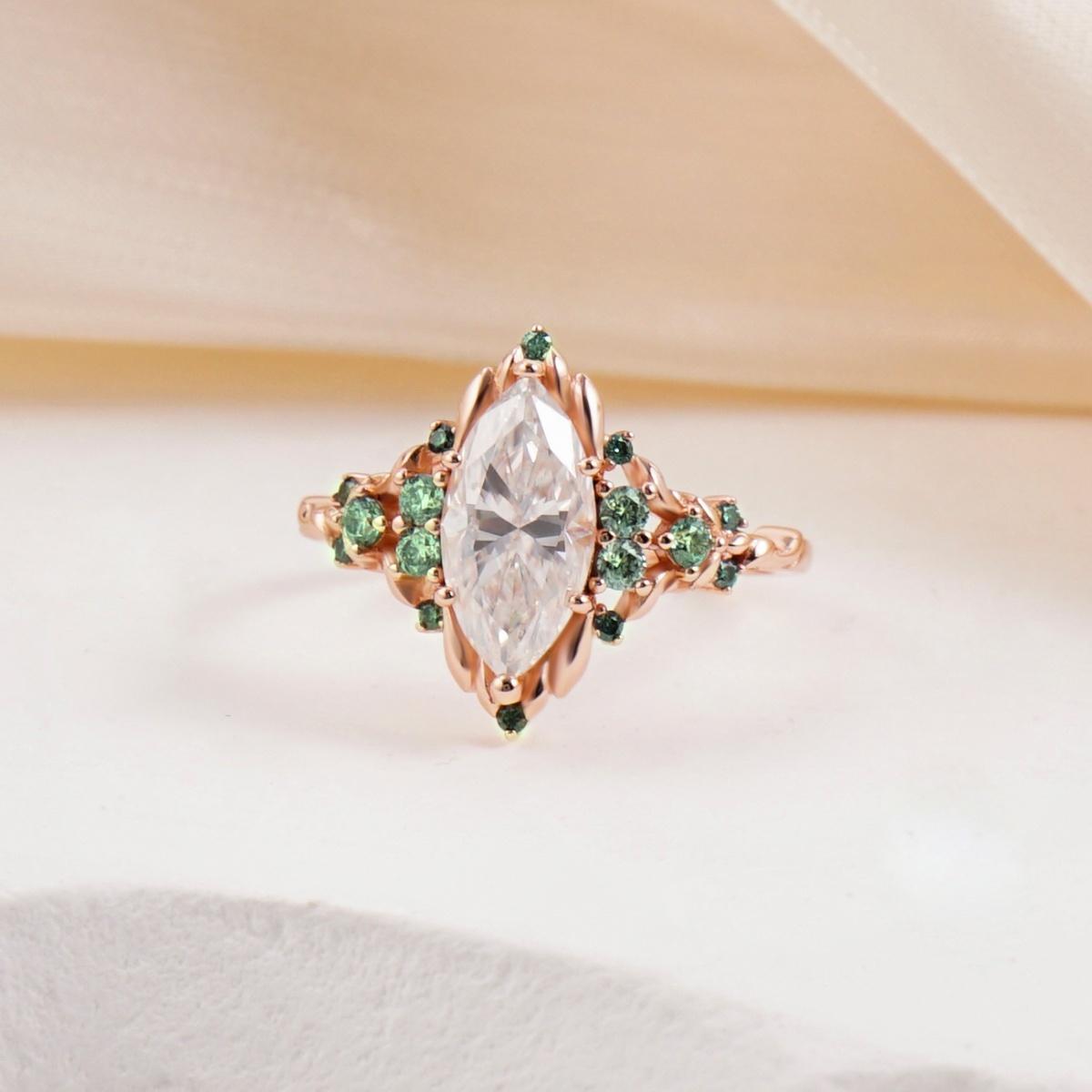 Delzzad 2.2ct Royal Marquise Promise Ring Synthetic Moissanite Ring Jewelry S925 Dainty Floral Ring for Mom Lady Engagement Ring for Women Perfect Birthday Engagement Wedding Anniversary Christmas Gift