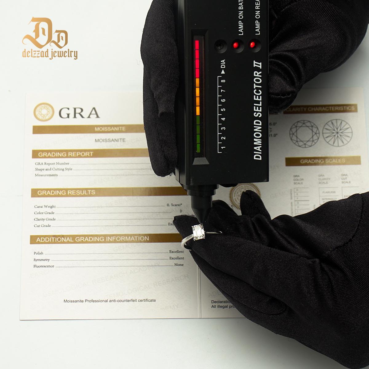 Delzzad S925 1ct Step Cut VVS Synthetic Moissanite Timeless Solitaire Prong Ring Engagement Anniversary Valentine's Day Gifts