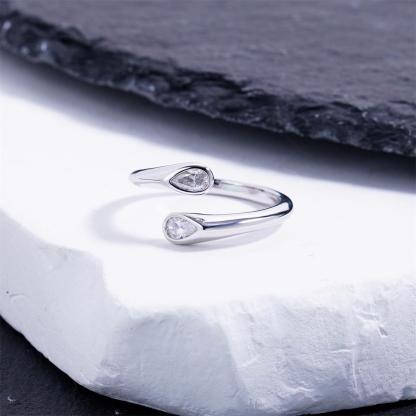 Delzzad 0.7ct Twin Soul Drops Ring Pear Bypass Ring Open Ring Band VVS Synthetic Moissanite Ring Jewelry Copper Band