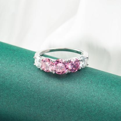 Delzzad 3.6ct Pink and White Round Synthetic Moissanite Wedding Band S925