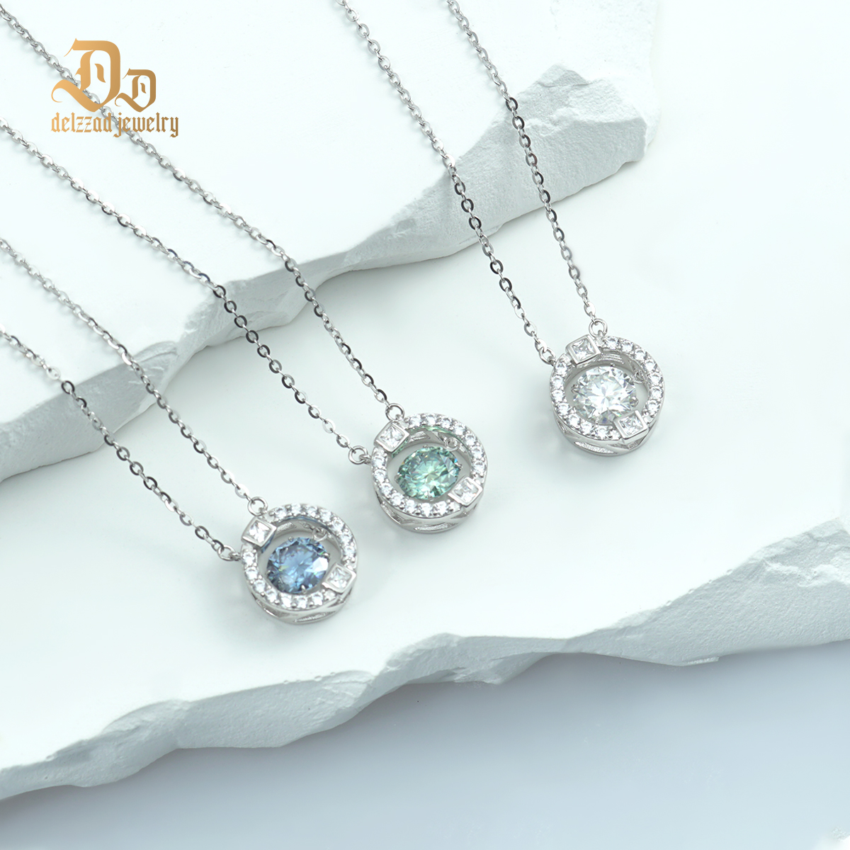 Delzzad S925 1ct Round Synthetic Moissanite Flickering Halo Pendant Necklace Birthday Valentine's Day Gifts