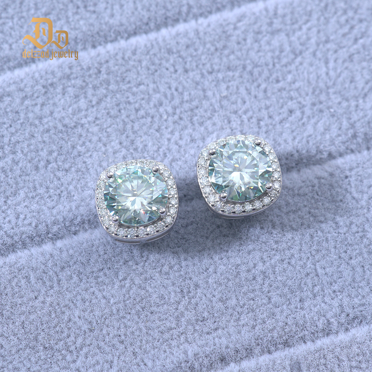 Delzzad S925 Synthetic Moissanite Colored Halo Square Stud Earrings St Valentine's Day Christmas Birthday Gift For Men Women