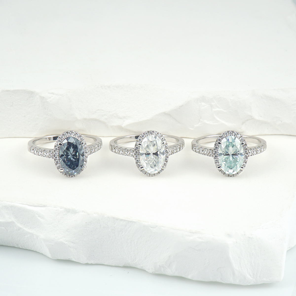 Delzzad 3ct Oval Synthetic Moissanite Promise Halo Wedding Ring In 925 Sterling Silver