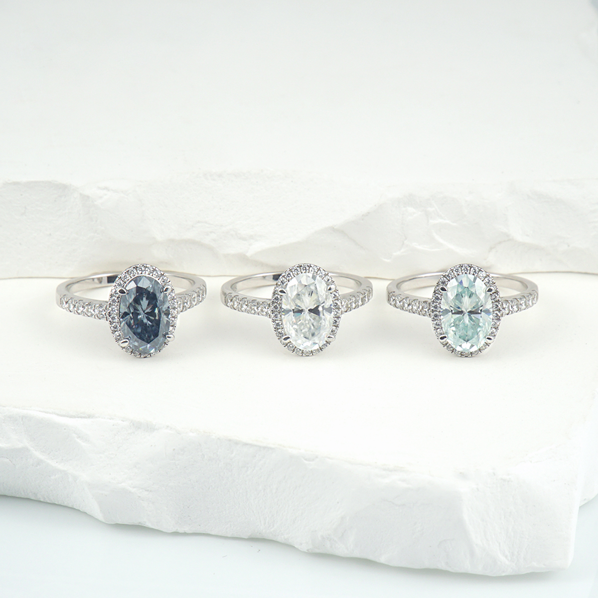 Delzzad 3ct Oval Synthetic Moissanite Promise Halo Wedding Ring In 925 Sterling Silver