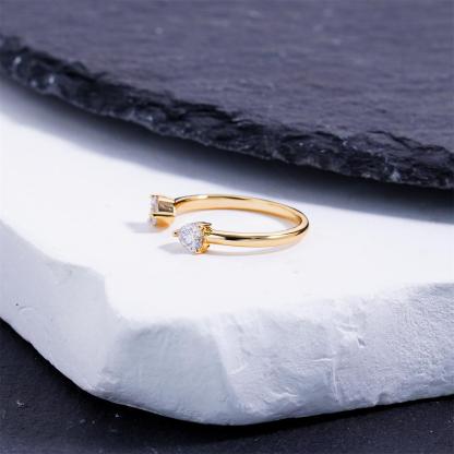 Delzzad 0.6ct Double Heart Drift Ring Open Nesting Ring with Two Hearts Synthetic Moissanite Ring Copper Band